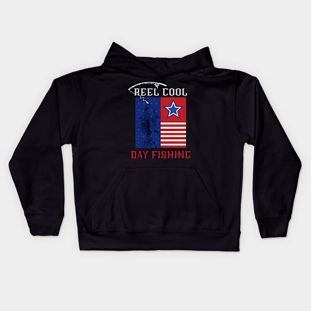 Vintage Usa Flag Fathers day fishing reel cool Kids Hoodie by Adam4you